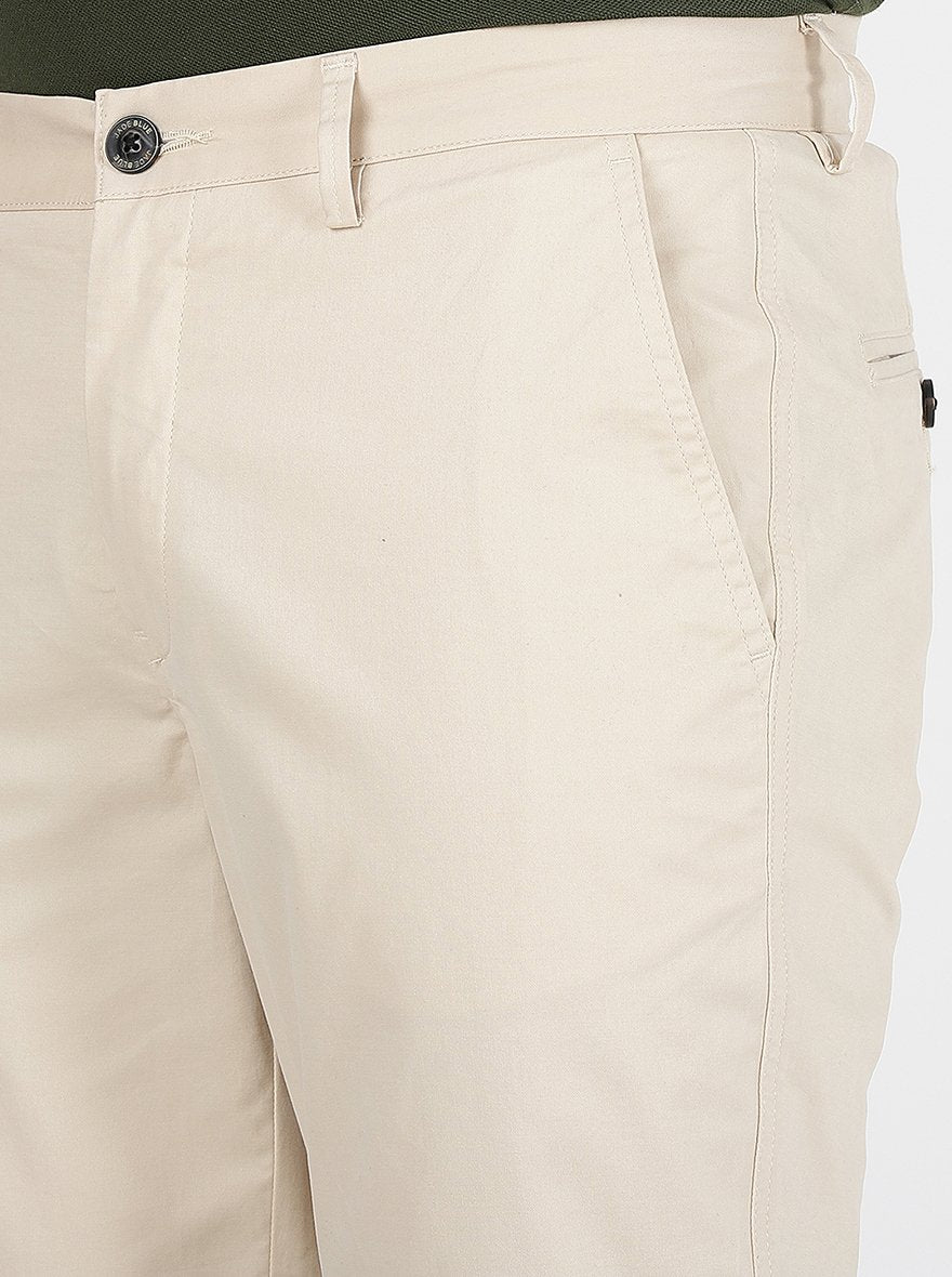 Beige Solid Uno Fit Casual Trouser | JadeBlue