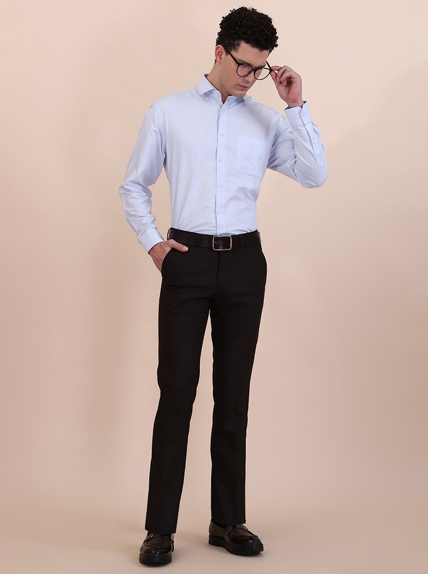 Sky Blue Solid Regular Fit Formal Shirt | Greenfibre