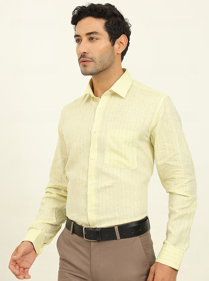 Lemon Yellow Striped Regular Fit Formal Shirt | JadeBlue