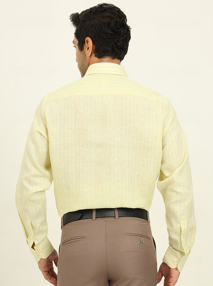 Lemon Yellow Striped Regular Fit Formal Shirt | JadeBlue