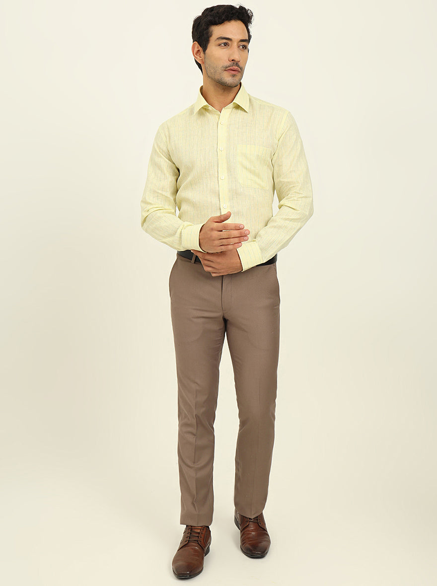 Lemon Yellow Striped Regular Fit Formal Shirt | JadeBlue
