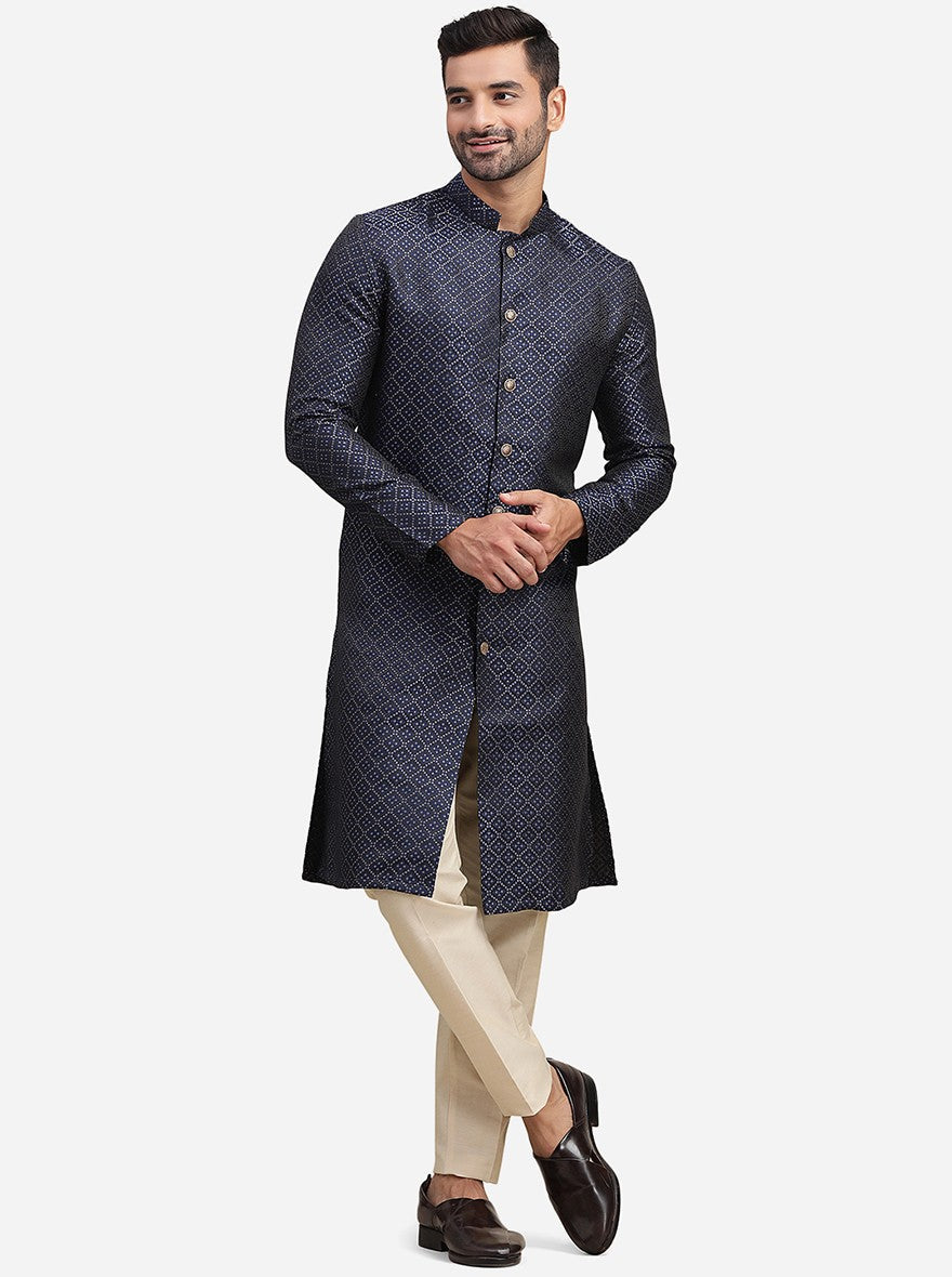 Blue Jacquard Kurta | The Kurta Company