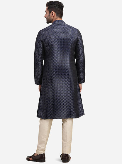 Blue Jacquard Kurta | The Kurta Company