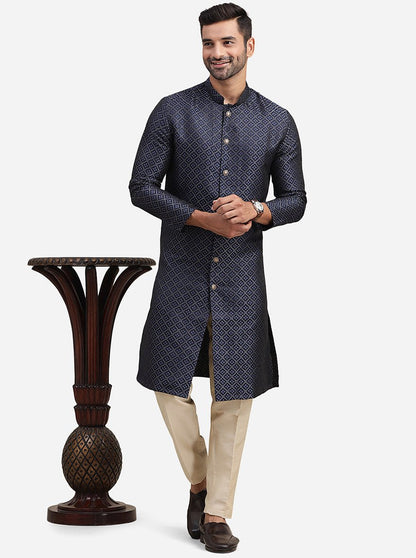 Blue Jacquard Kurta | The Kurta Company