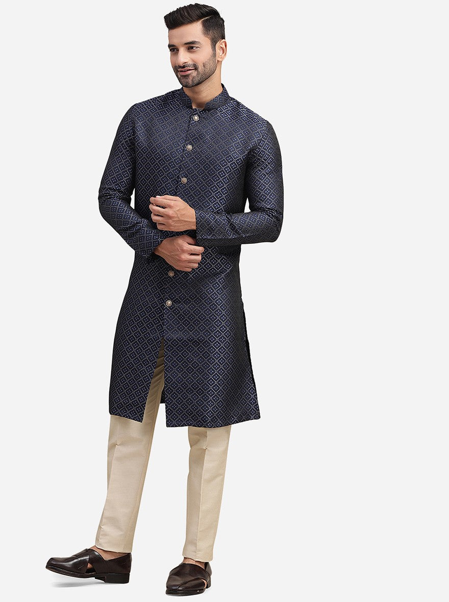 Blue Jacquard Kurta | The Kurta Company