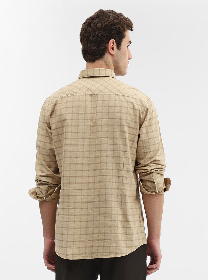 Khaki Checked Slim Fit Casual Shirt | JadeBlue