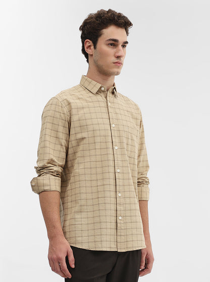 Khaki Checked Slim Fit Casual Shirt | JadeBlue