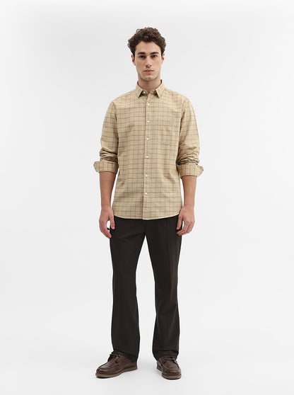Khaki Checked Slim Fit Casual Shirt | JadeBlue