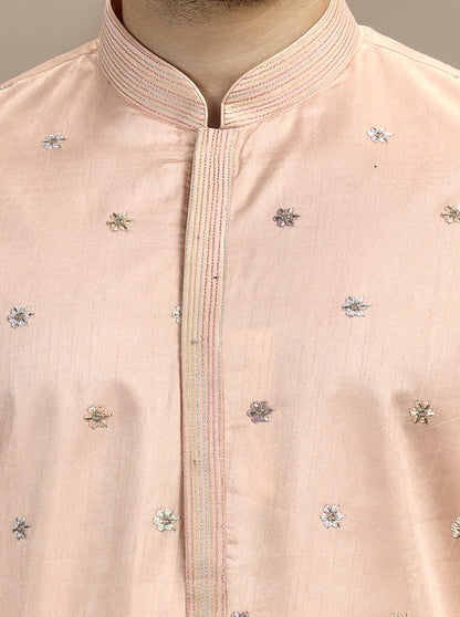 Peach & Golden Embroidered Kurta Pajama | Virasana