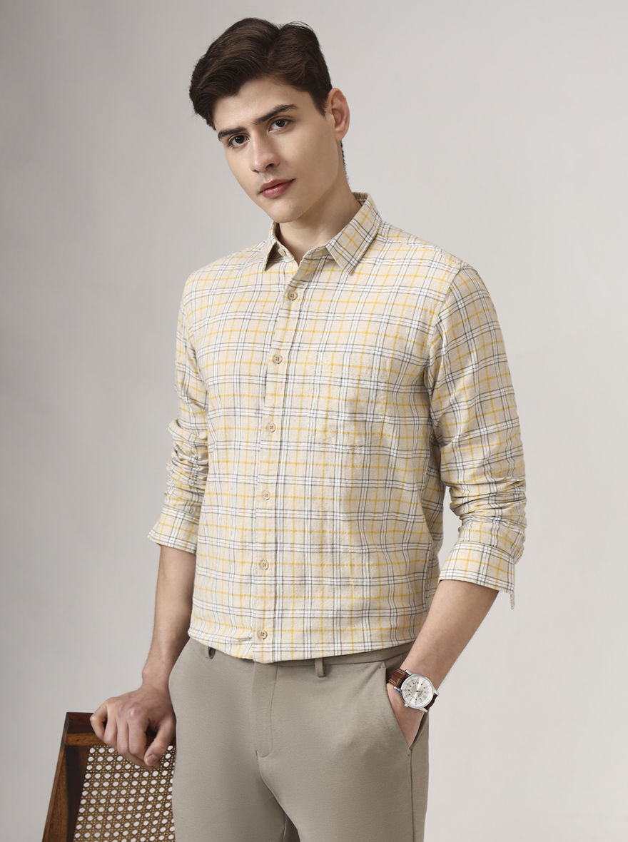 Yellow Checked Slim Fit Casual Shirt | JadeBlue
