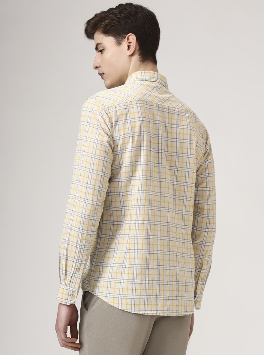 Yellow Checked Slim Fit Casual Shirt | JadeBlue