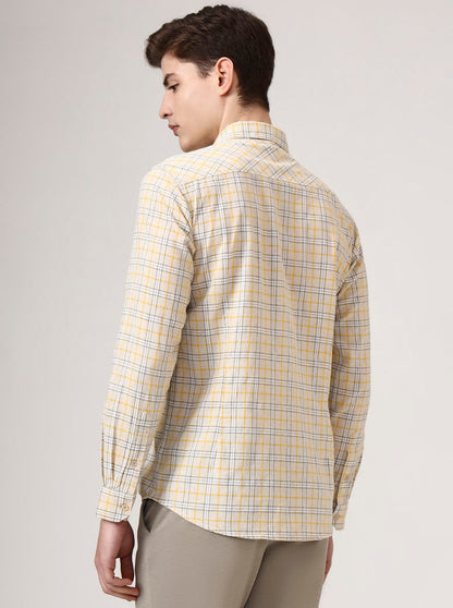Yellow Checked Slim Fit Casual Shirt | JadeBlue