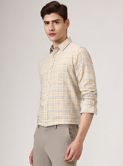 Yellow Checked Slim Fit Casual Shirt | JadeBlue