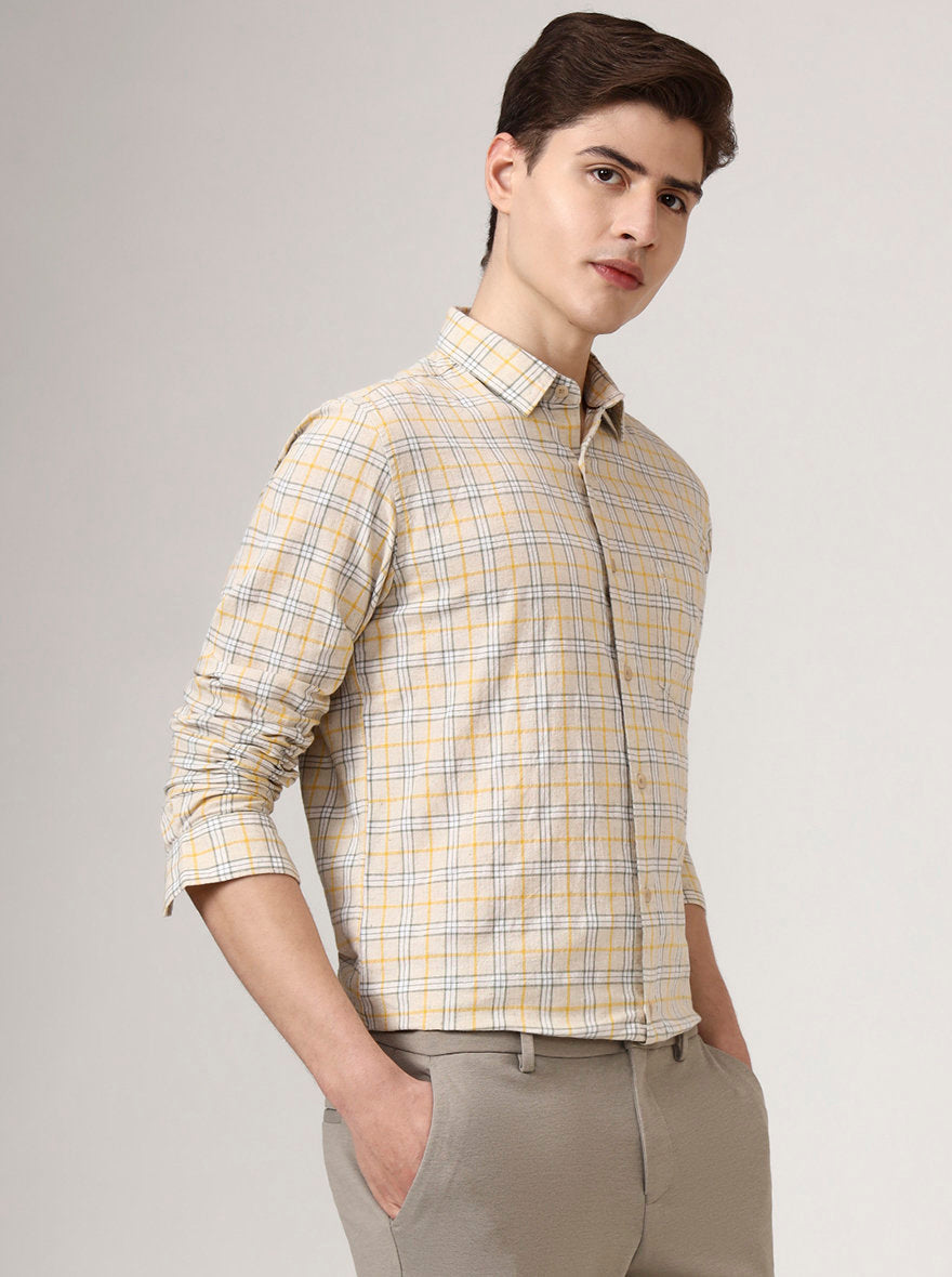 Yellow Checked Slim Fit Casual Shirt | JadeBlue