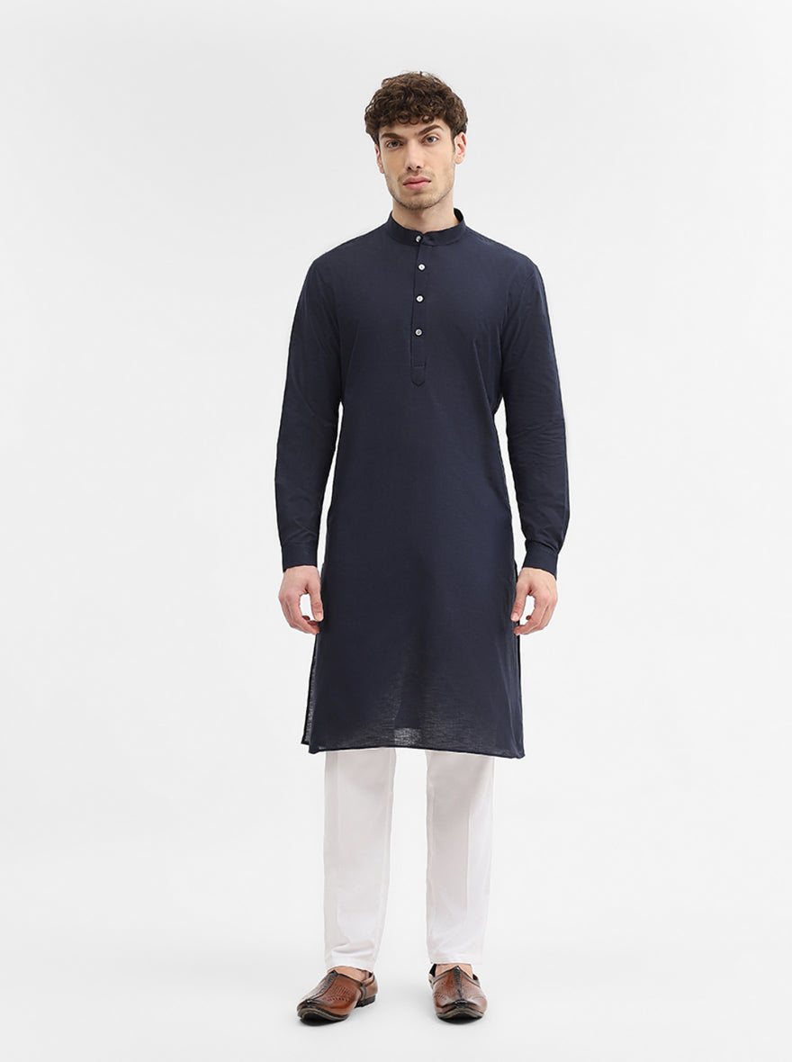 Navy Blue Solid Modi Kurta | JadeBlue