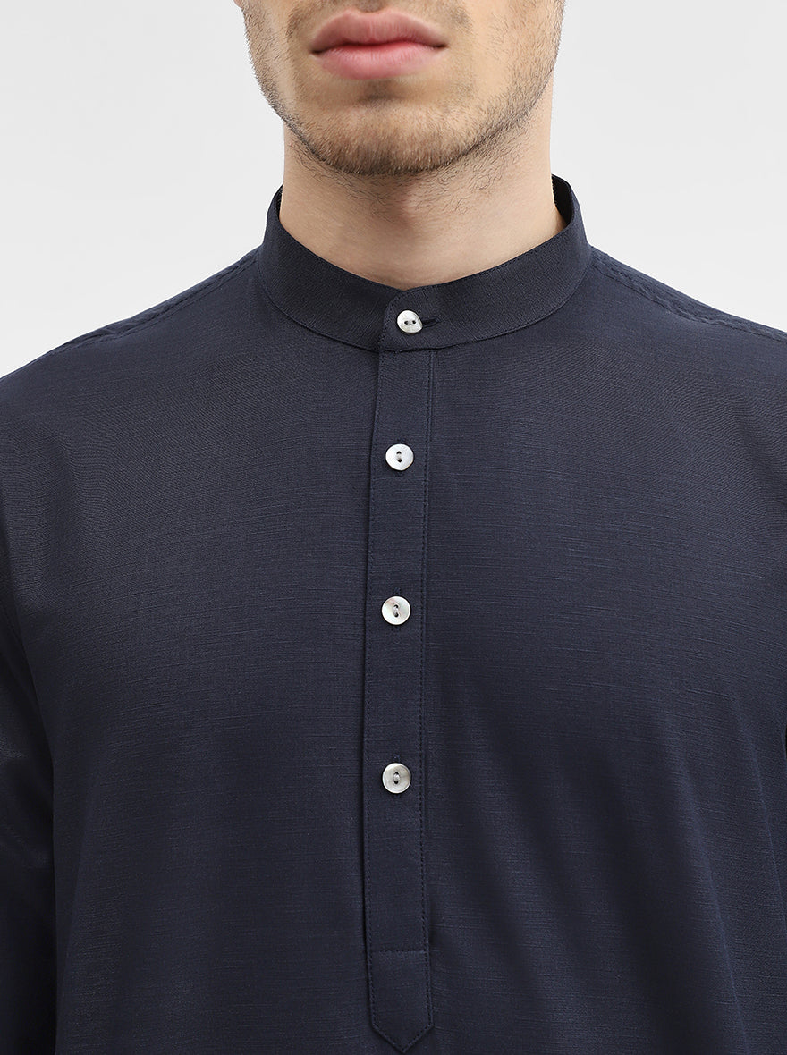 Navy Blue Solid Modi Kurta | JadeBlue