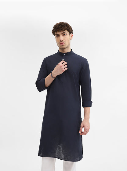 Navy Blue Solid Modi Kurta | JadeBlue