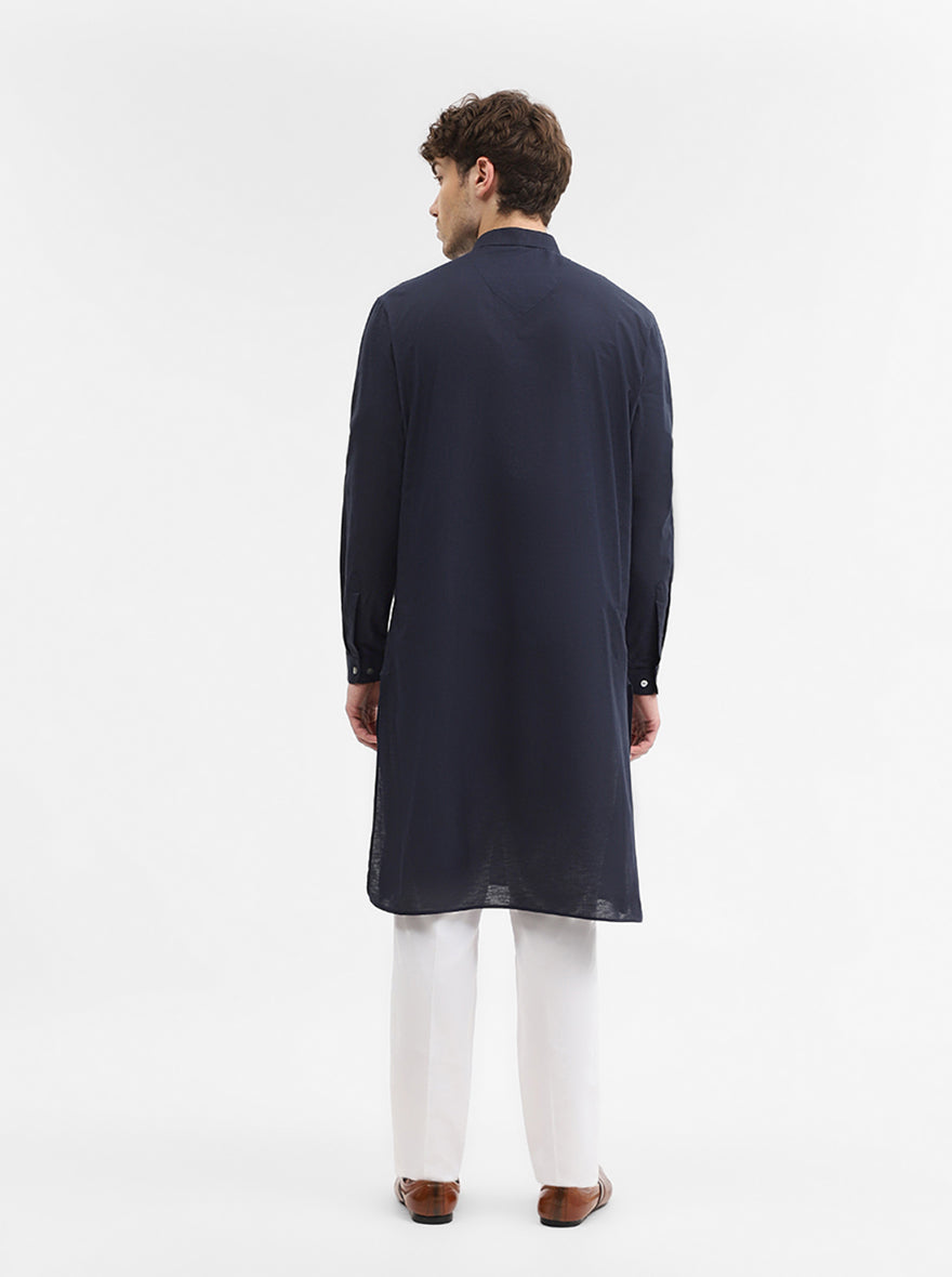 Navy Blue Solid Modi Kurta | JadeBlue