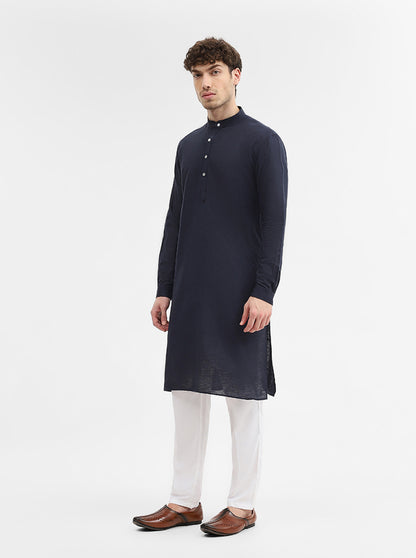 Navy Blue Solid Modi Kurta | JadeBlue