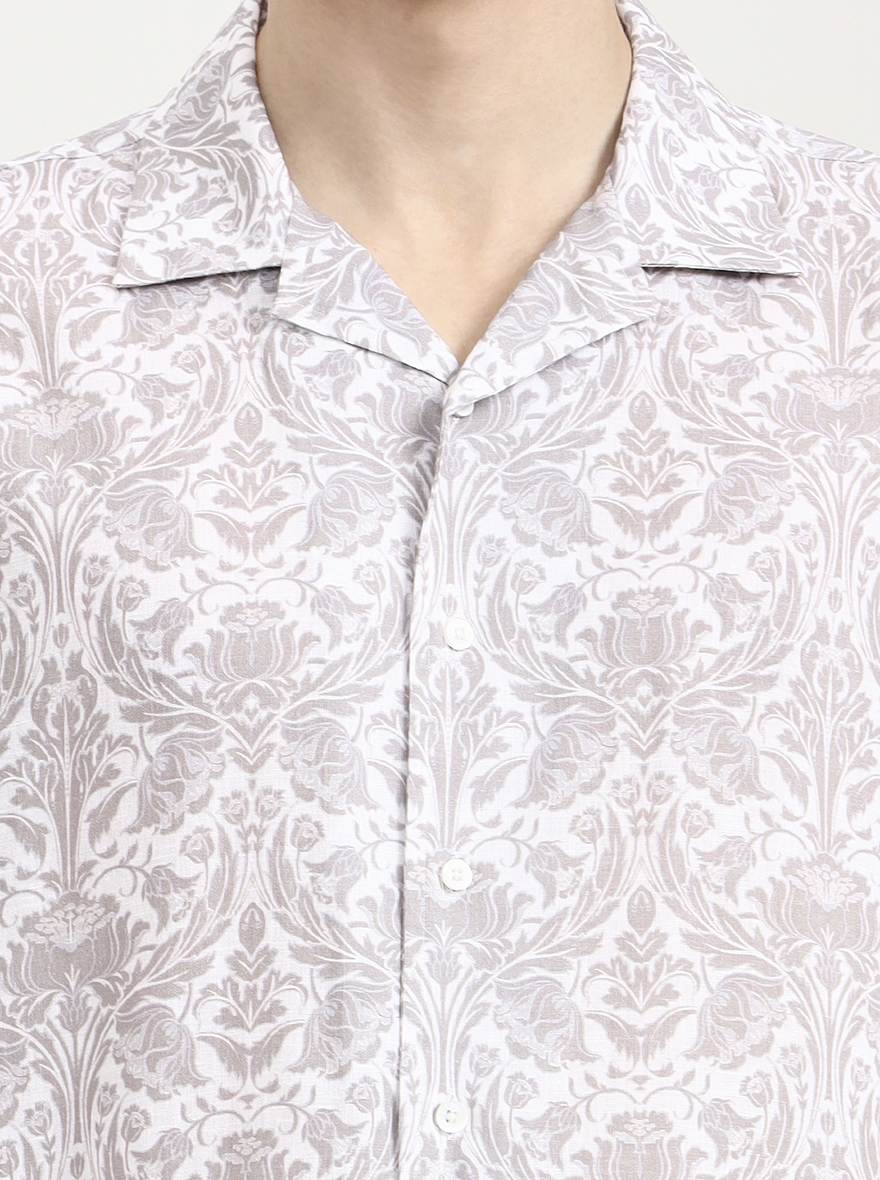 White & Grey Printed Slim Fit Party Wear Shirt | Wyre