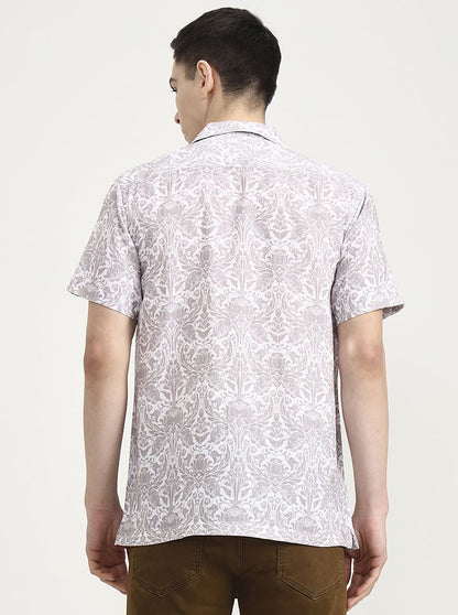 White & Grey Printed Slim Fit Party Wear Shirt | Wyre