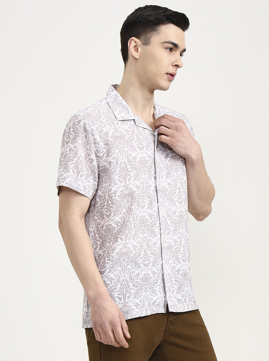 White & Grey Printed Slim Fit Party Wear Shirt | Wyre