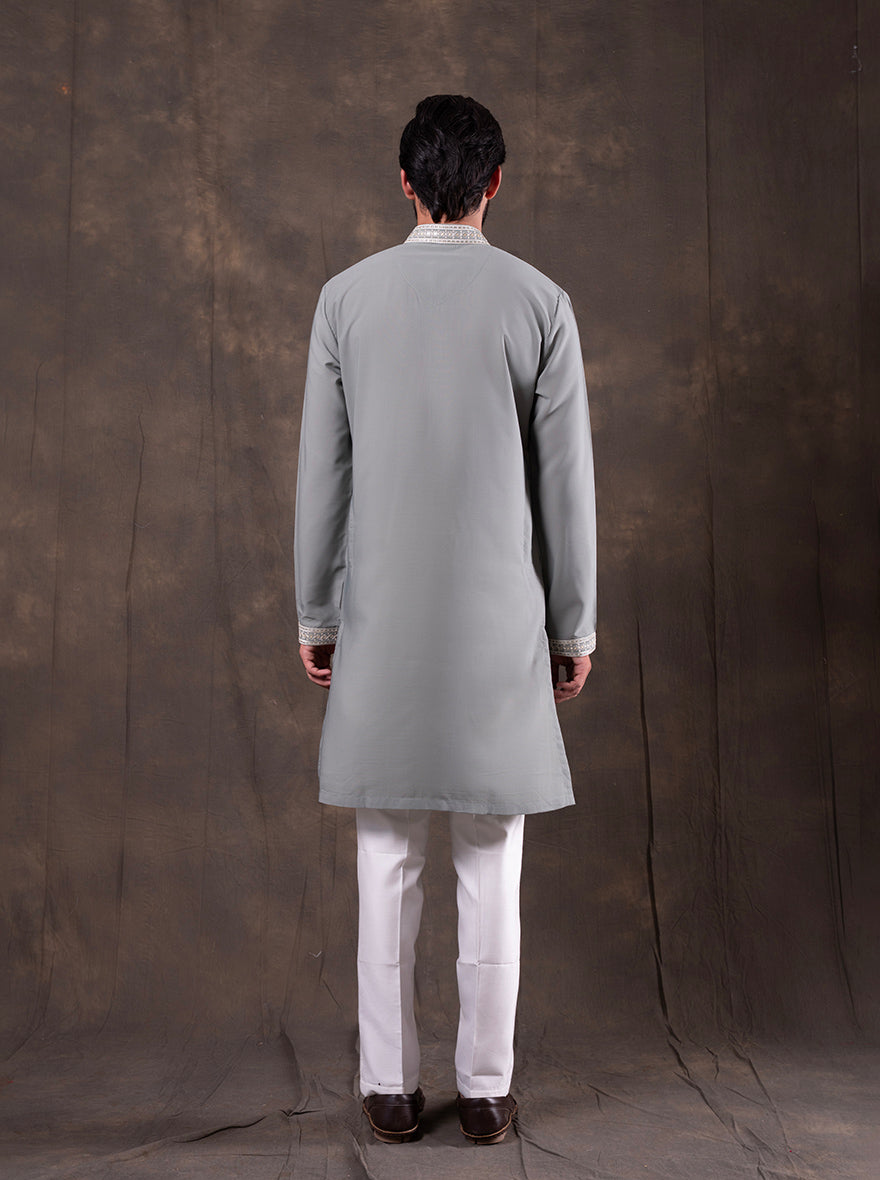 Grey & Mint Embroidered  Kurta Pajama | Virasana