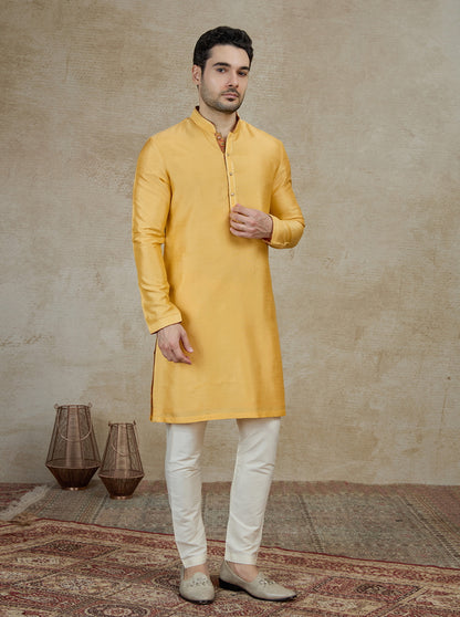 Mustard Solid Kurta Pajama | Virasana