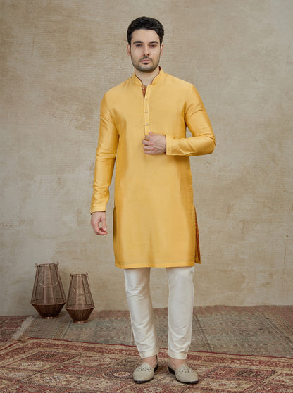 Mustard Solid Kurta Pajama | Virasana