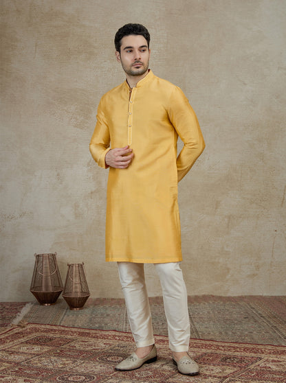 Mustard Solid Kurta Pajama | Virasana