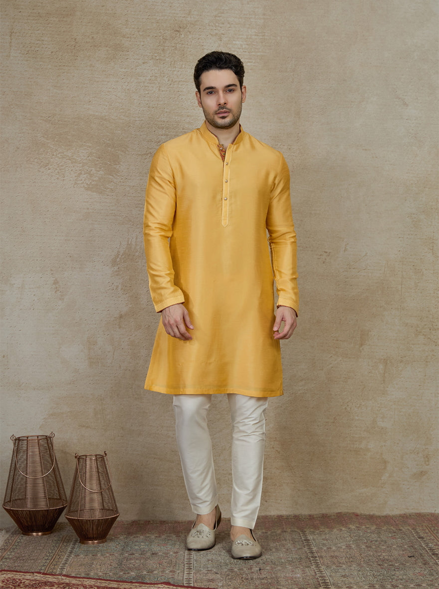 Mustard Solid Kurta Pajama | Virasana