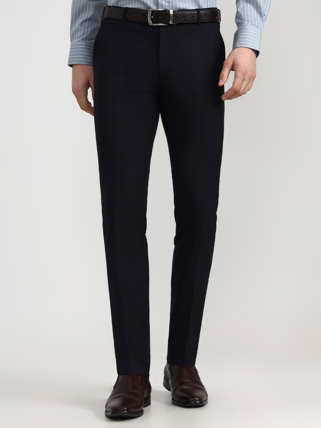 Blue Solid Slim Fit Formal Trouser | Wyre