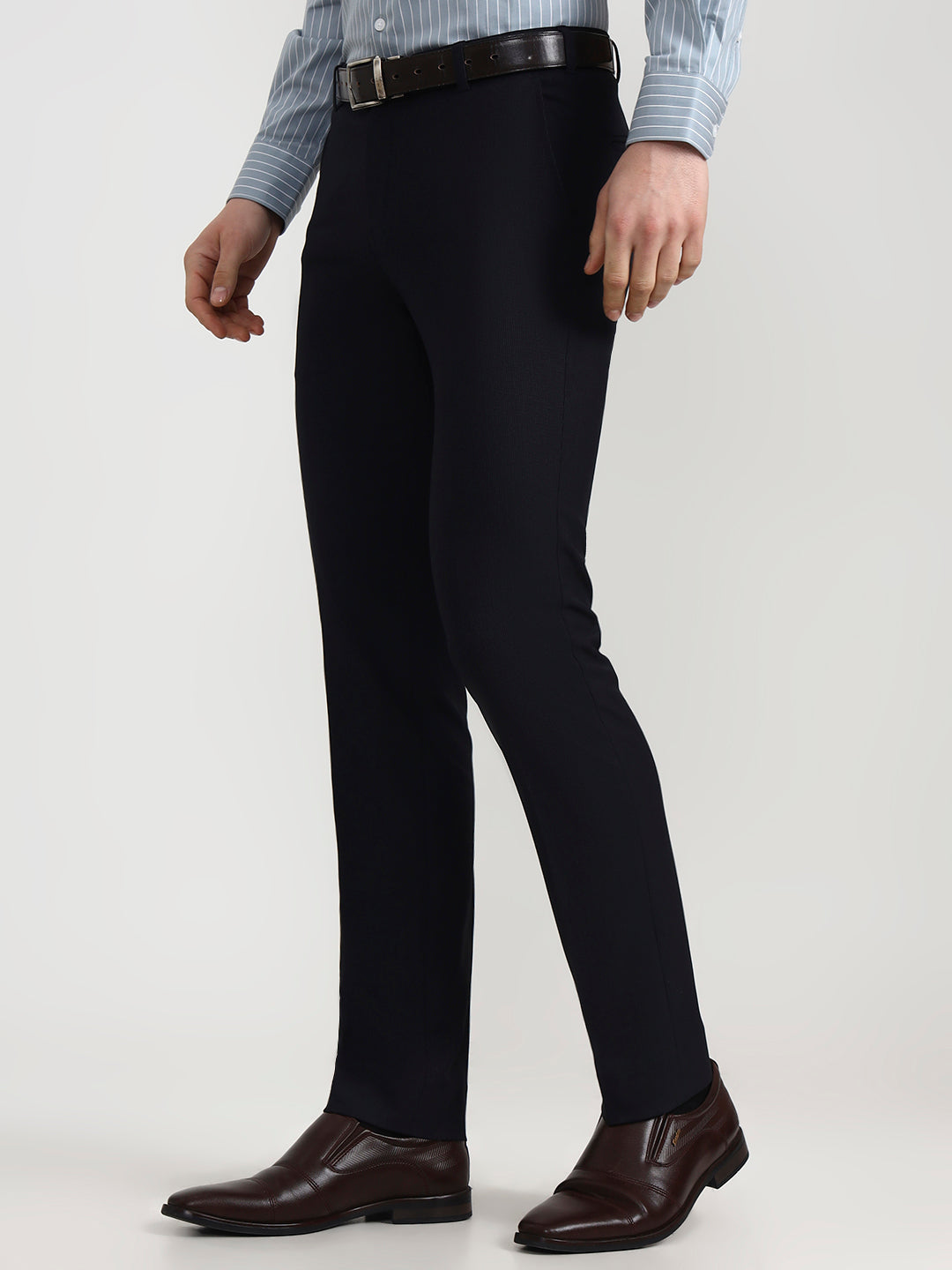 Blue Solid Slim Fit Formal Trouser | Wyre