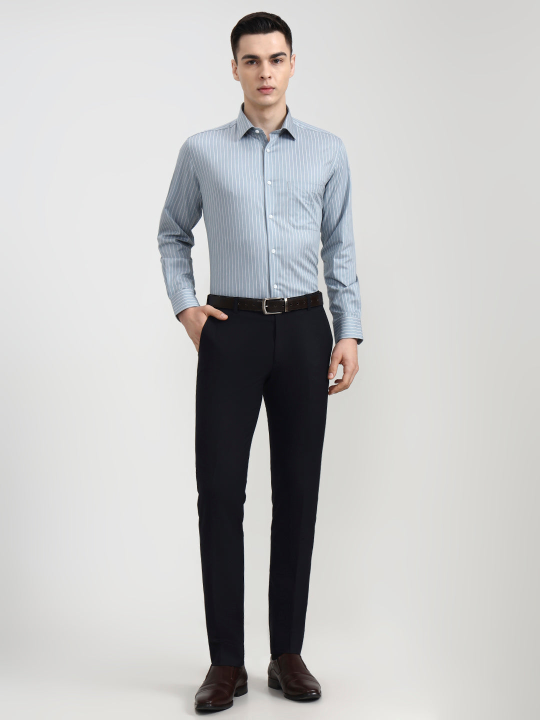 Blue Solid Slim Fit Formal Trouser | Wyre