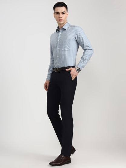 Blue Solid Slim Fit Formal Trouser | Wyre