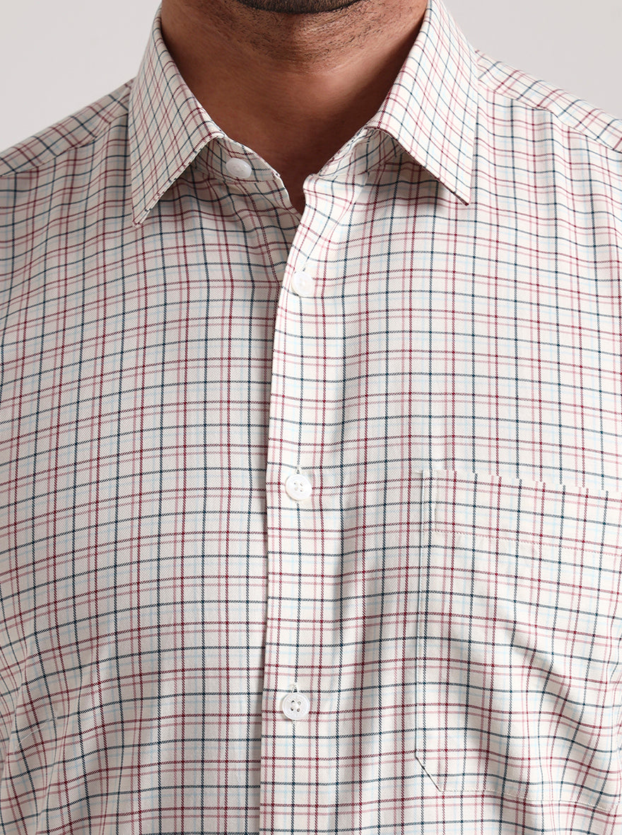 Red & Black Checked Regular Fit Formal Shirt | JadeBlue