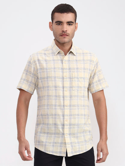 Yellow Checked Slim Fit Casual Shirt | JadeBlue