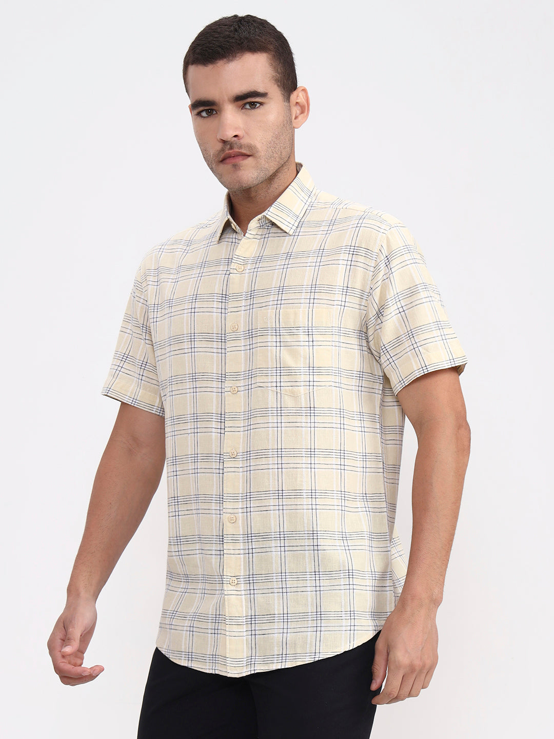 Yellow Checked Slim Fit Casual Shirt | JadeBlue