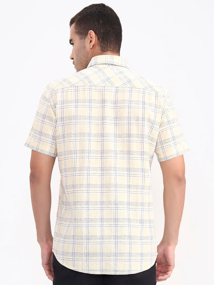 Yellow Checked Slim Fit Casual Shirt | JadeBlue