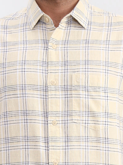 Yellow Checked Slim Fit Casual Shirt | JadeBlue