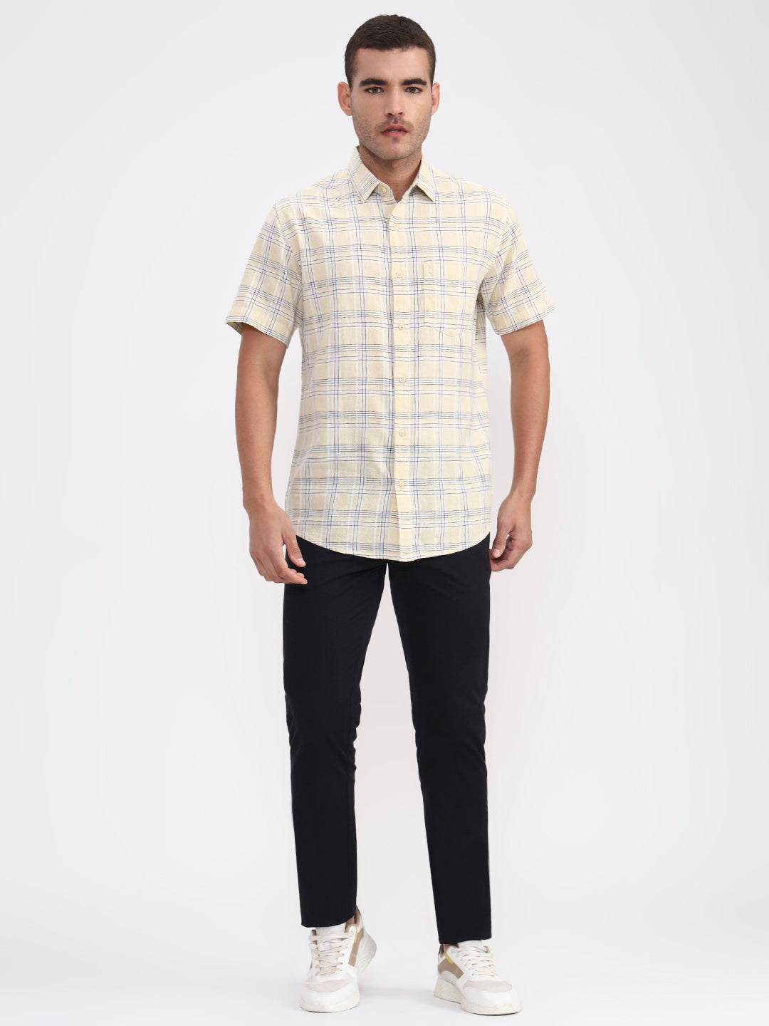 Yellow Checked Slim Fit Casual Shirt | JadeBlue