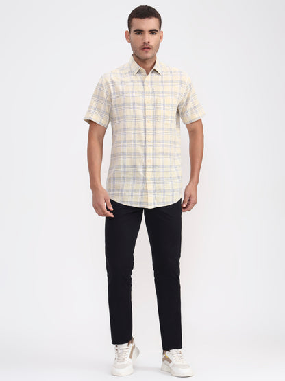 Yellow Checked Slim Fit Casual Shirt | JadeBlue