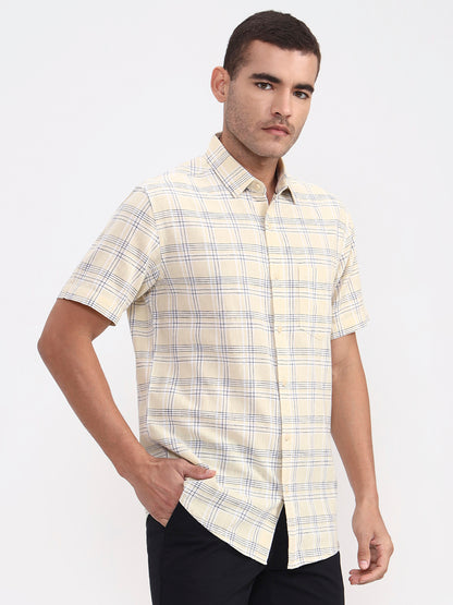 Yellow Checked Slim Fit Casual Shirt | JadeBlue