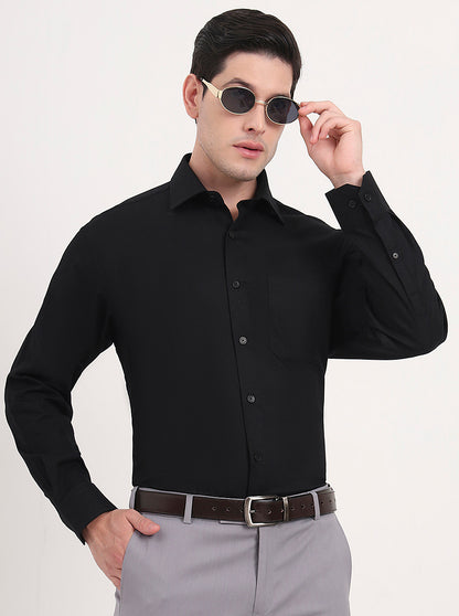 Black Solid Regular Fit Formal Shirt | JadeBlue