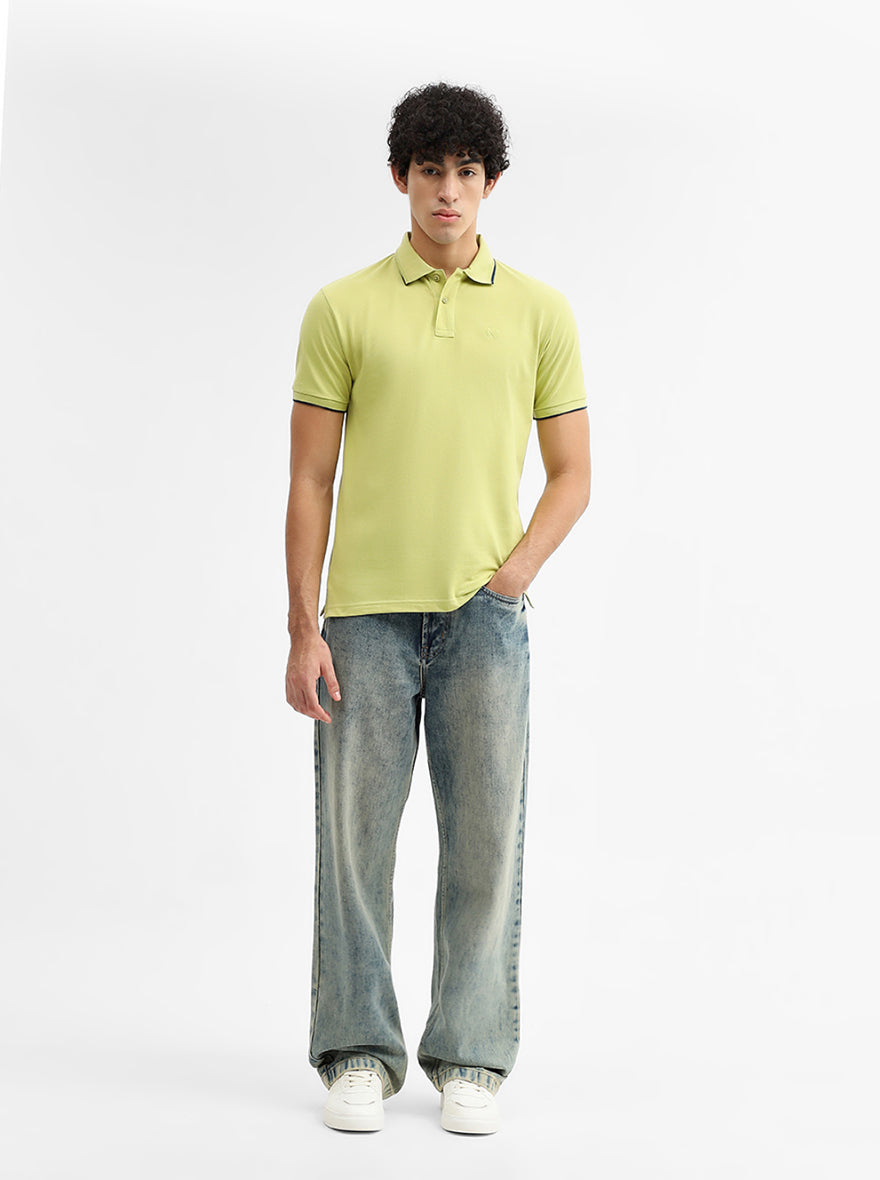Lime Green Solid Slim Fit Polo T-Shirt | Greenfibre