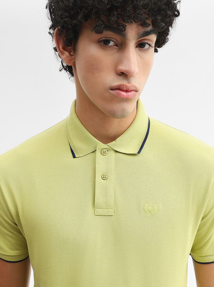 Lime Green Solid Slim Fit Polo T-Shirt | Greenfibre