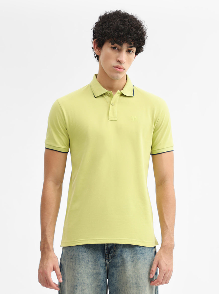 Lime Green Solid Slim Fit Polo T-Shirt | Greenfibre