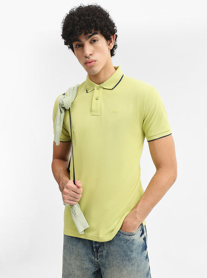 Lime Green Solid Slim Fit Polo T-Shirt | Greenfibre