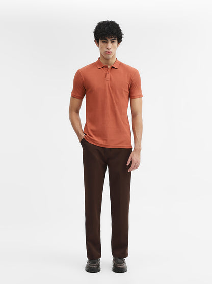 Rust Jacquard Slim Fit Polo T-Shirt | Greenfibre