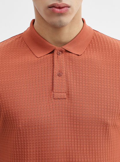 Rust Jacquard Slim Fit Polo T-Shirt | Greenfibre